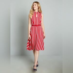 Collectif Red and White Striped Midi Dress